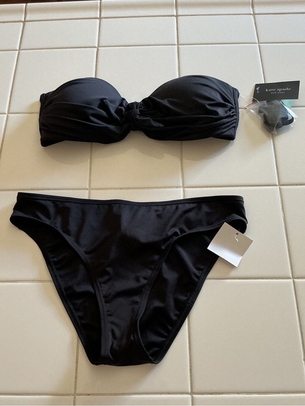 NWT Kate Spade 2pc Black Bandeau Bikini Set